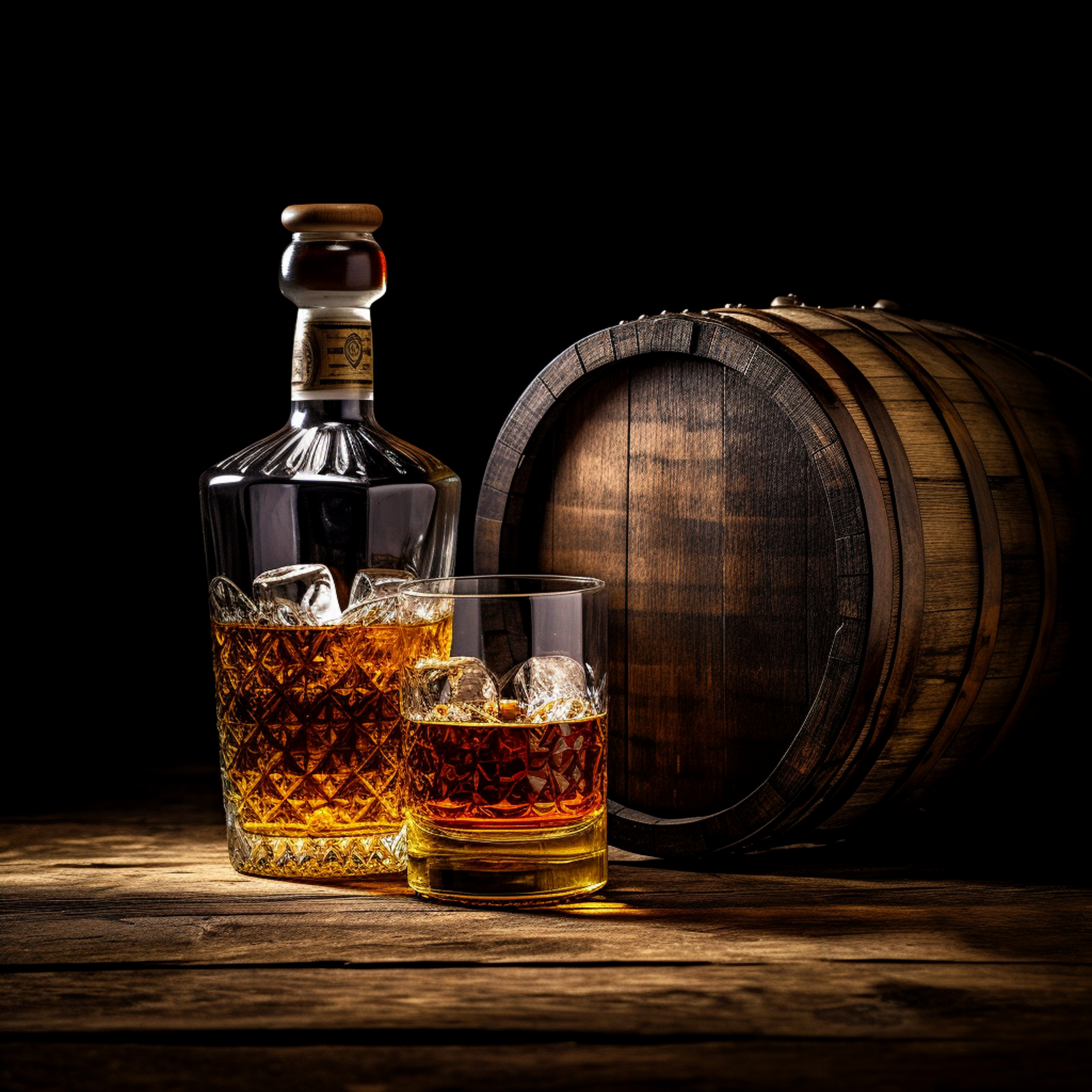 whiskey-alcoholic-drink-with-ice-wooden-table